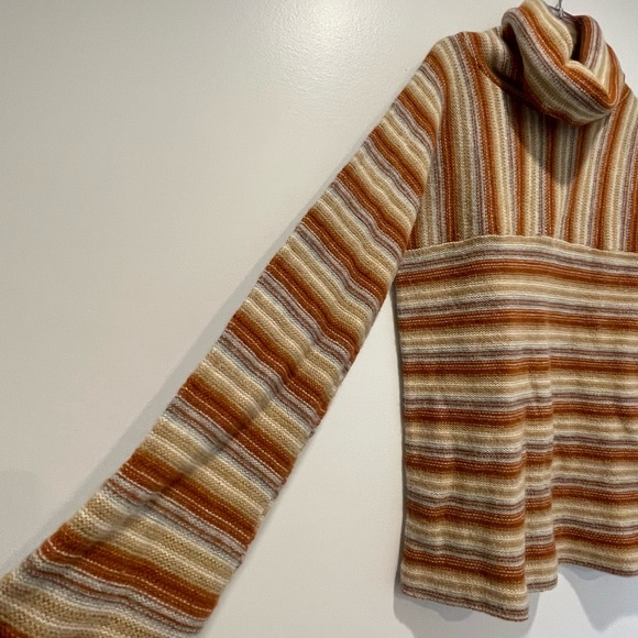 🧡 VINTAGE 70s pullover cowl neck striped sweater with flare sleeves size L - Picture 14 of 16
